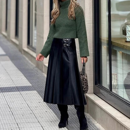 Elegancka czarna Spódnica High Waist z klamrą