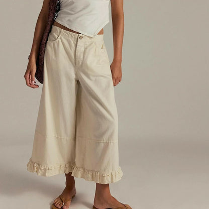 Damskie Jeansy Baggy z Szerokimi Nogawkami i Marszczonymi Falbanami