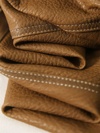 Damska Ramoneska Eko-Skóra Brązowa/Czarna