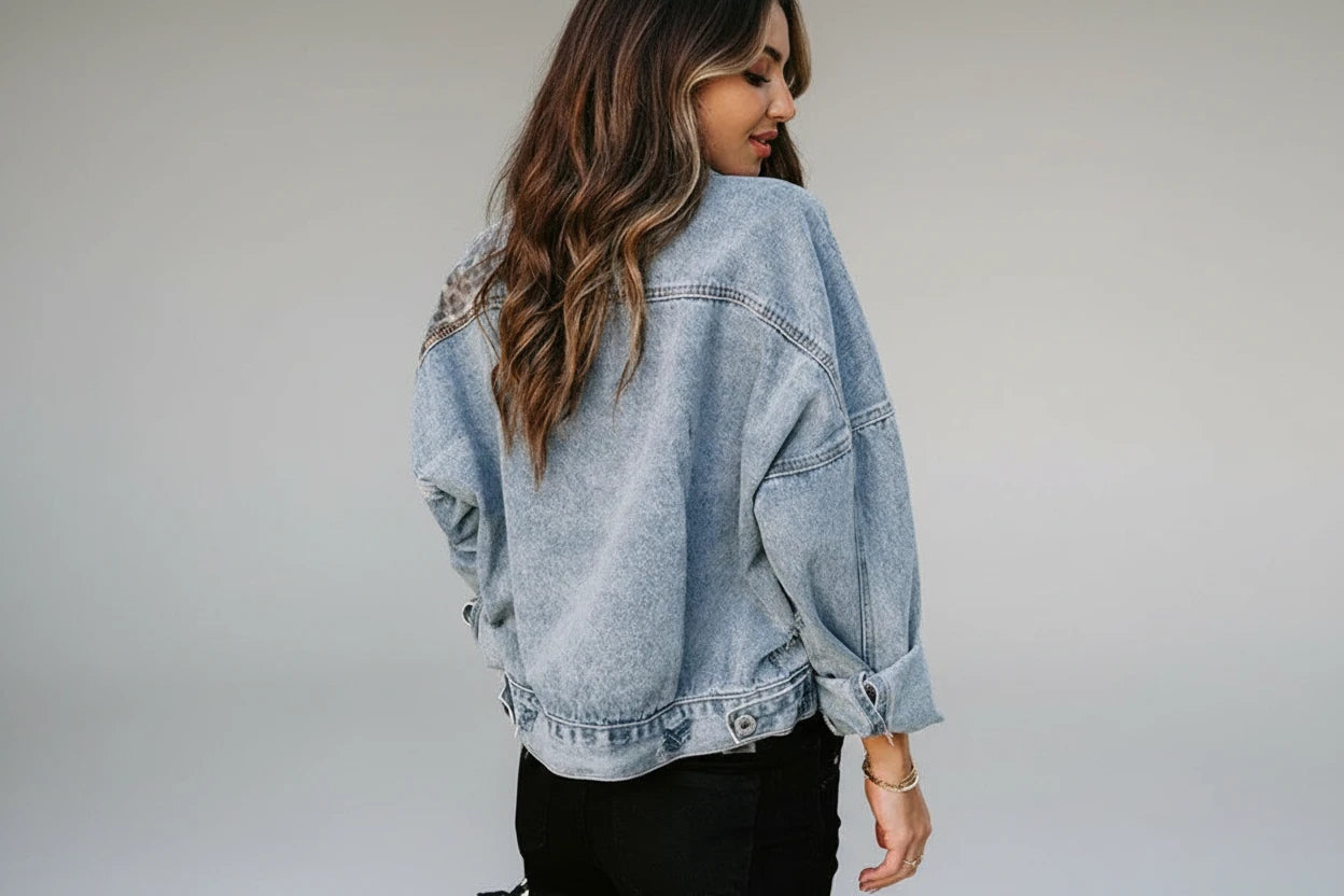 Damska kurtka jeansowa leopard