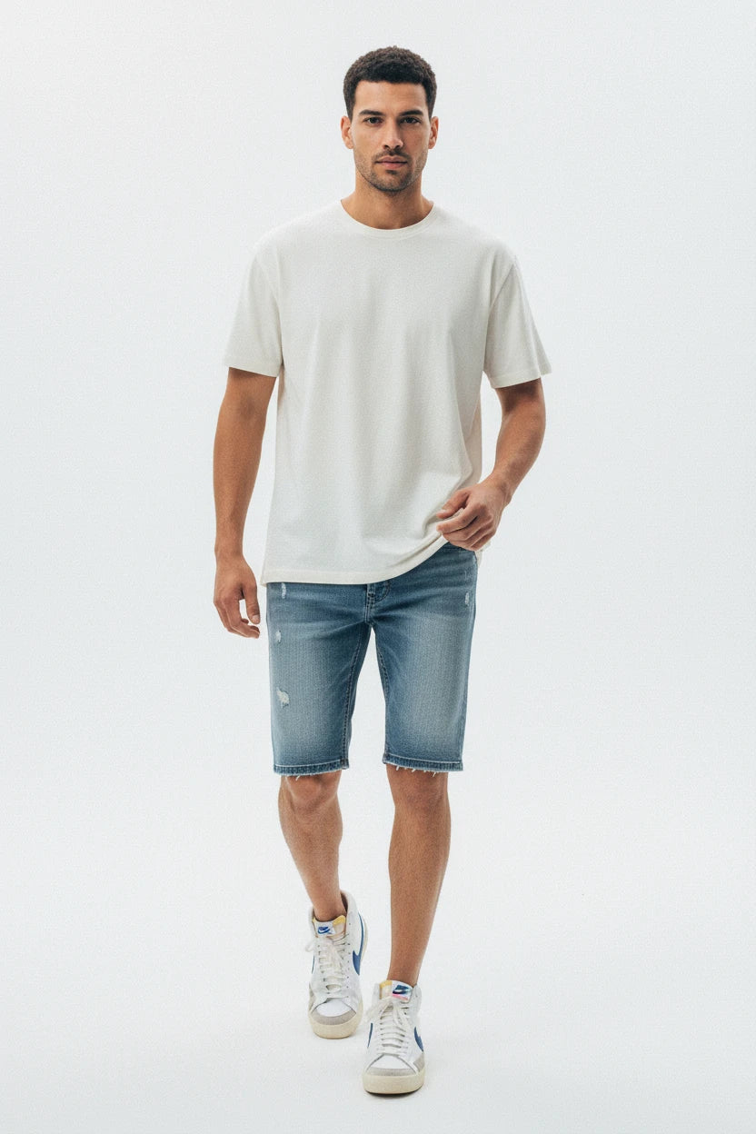 Męskie Szorty Jeansowe Denim – Letnie, Prosty Krój, Stretch