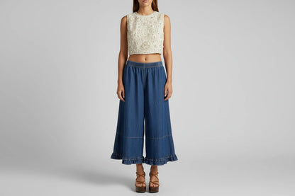 Damskie Jeansy Baggy z Szerokimi Nogawkami i Marszczonymi Falbanami