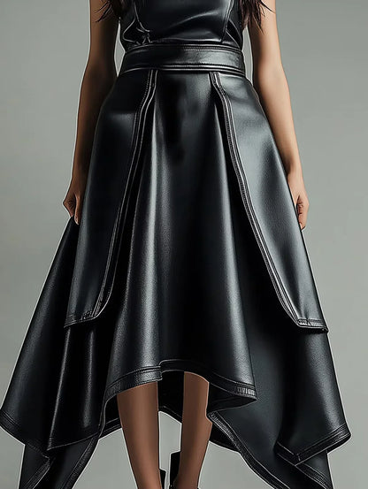 Elegancka Czarna Spódnica Maxi ze Skóry asyplisa