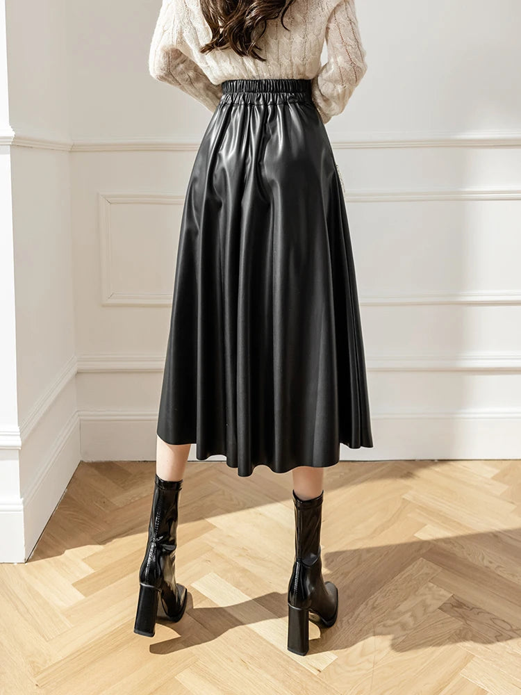 Plisowana spódnica Skórzana wysoki stan Viscose