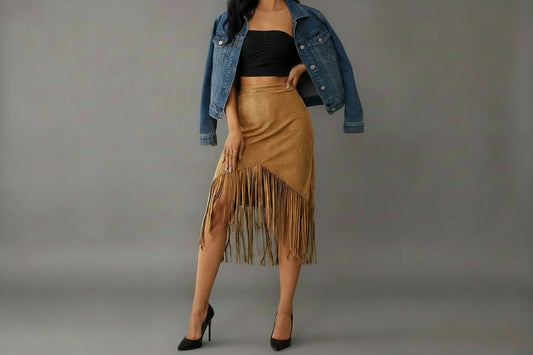 Vintage'owa Asymetryczna Spódnica z Frędzlami