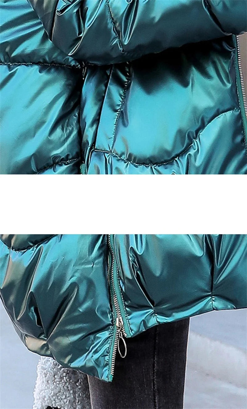 Błyszcząca Wodoodporna Parka zimowa Damska