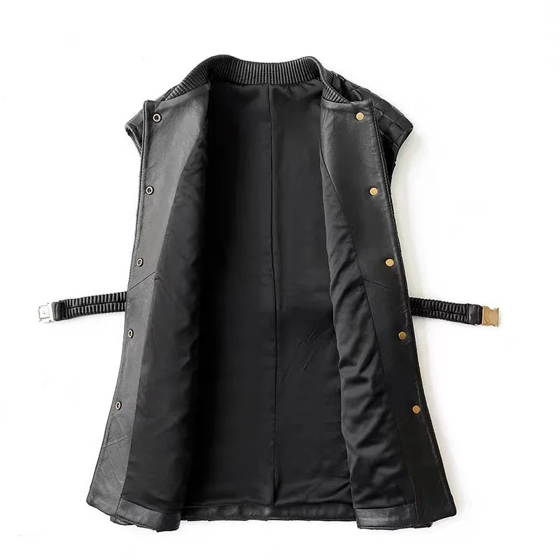 Ręcznie Dziana Skórzana Kamizelka Damska Skóra owcza