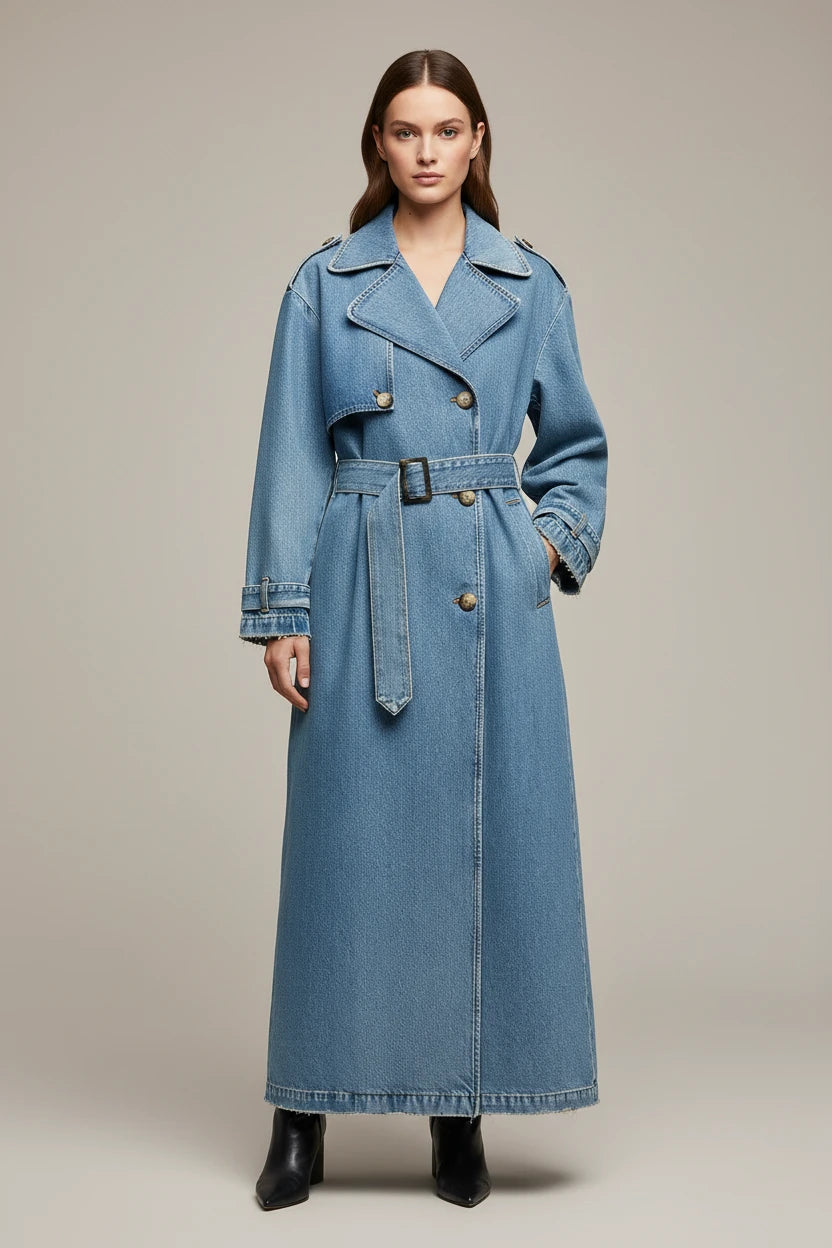 Ladies Trench Jeansowy z paskiem w talii