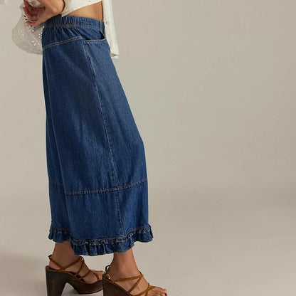 Damskie Jeansy Baggy z Szerokimi Nogawkami i Marszczonymi Falbanami