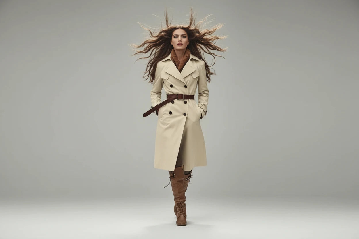 Elegancki Długi Trencz Damski Dwurzędowy Eclipse