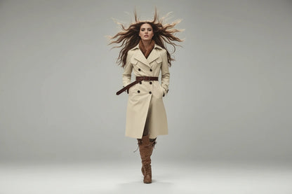 Elegancki Długi Trencz Damski Dwurzędowy Eclipse