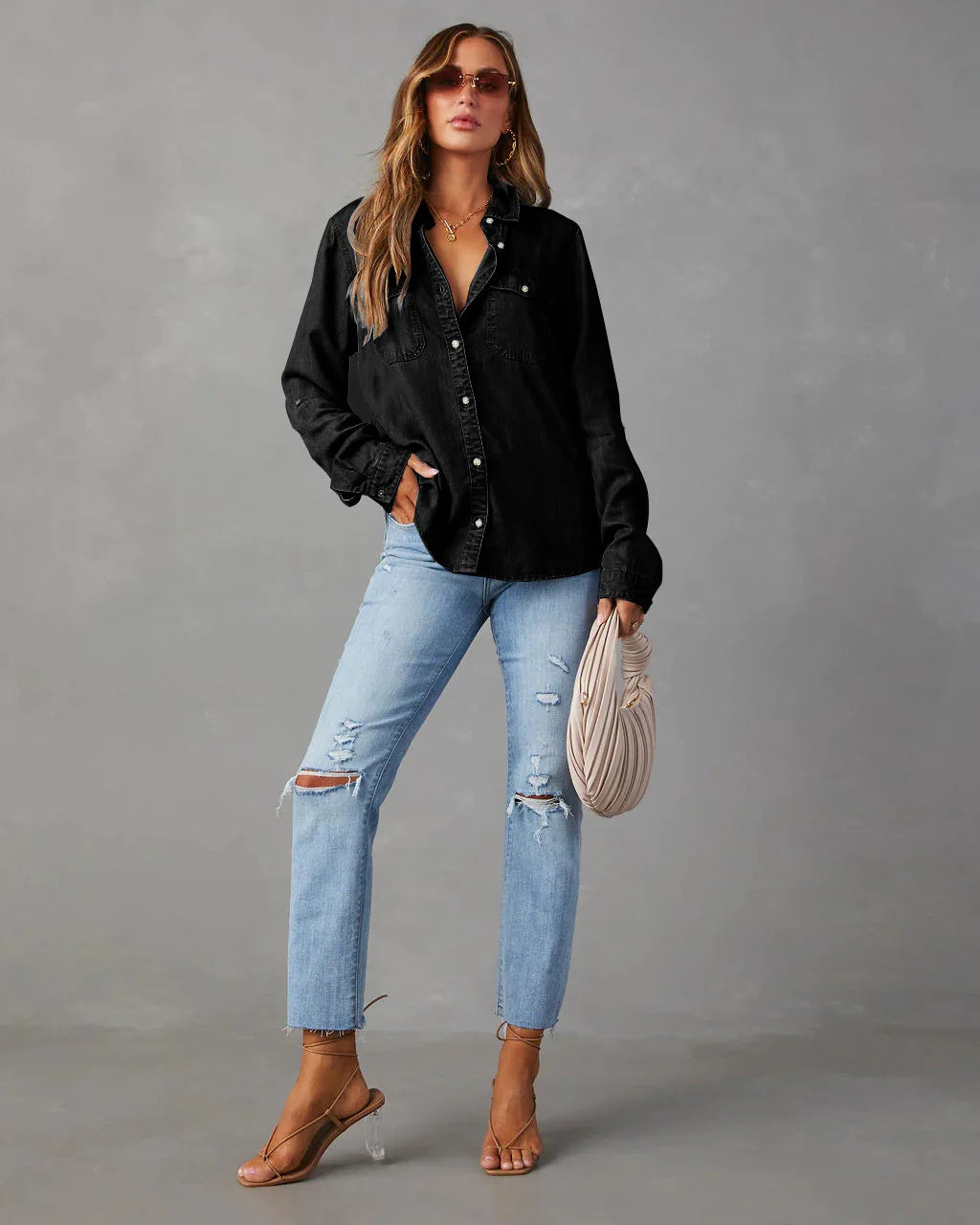 Jeansowa koszula Basic denim długi rękaw