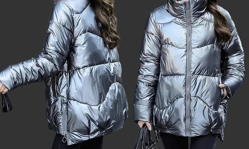 Błyszcząca Wodoodporna Parka zimowa Damska