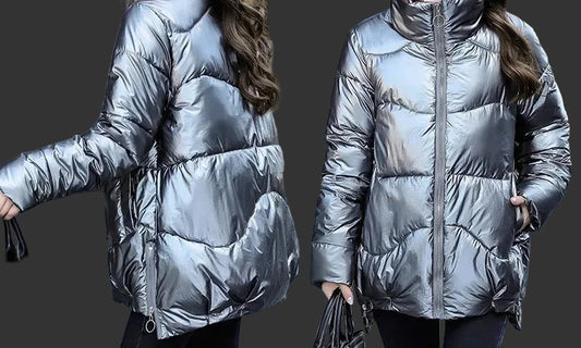 Błyszcząca Wodoodporna Parka zimowa Damska