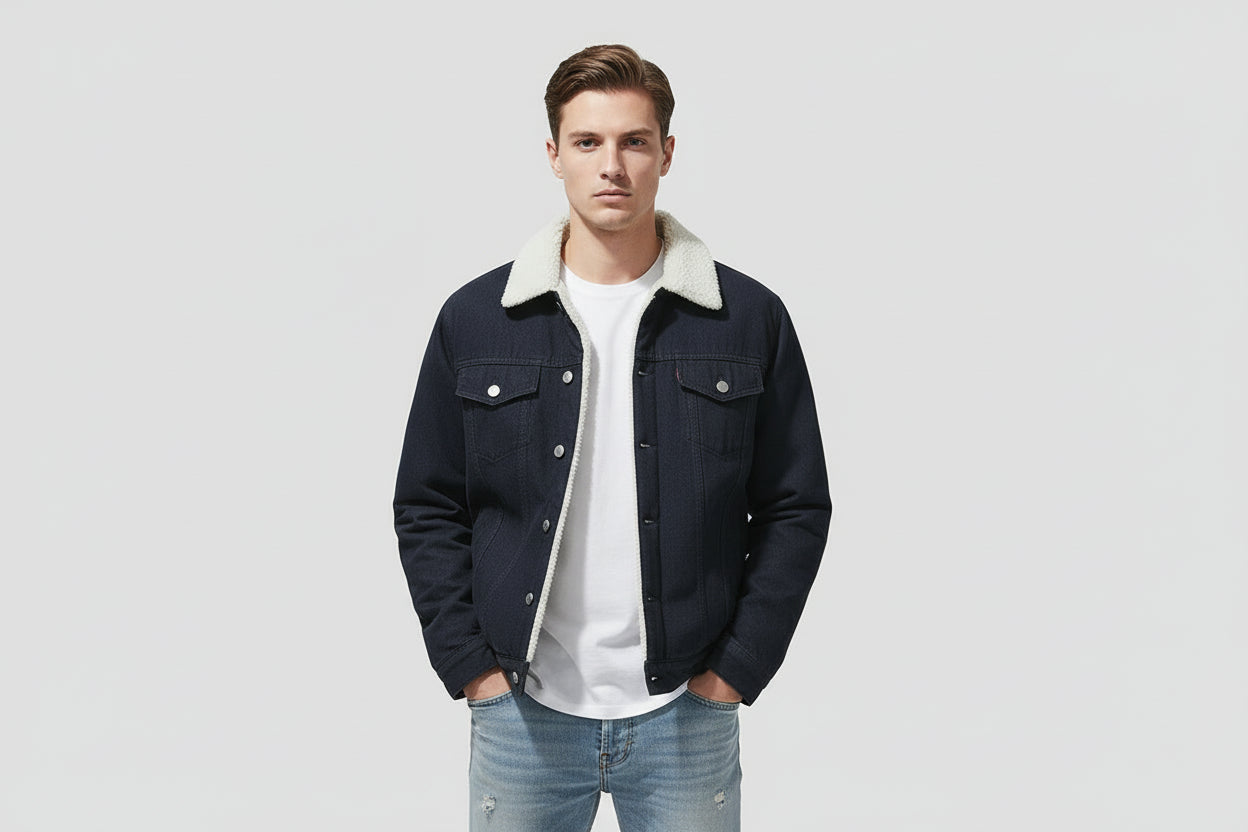Urban Denim Jacket dla mężczyzn – dopasowana kurtka jeansowa z ociepleniem wełnianym