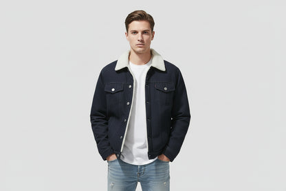 Urban Denim Jacket dla mężczyzn – dopasowana kurtka jeansowa z ociepleniem wełnianym