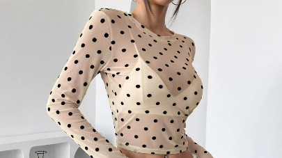 Prześwitująca Bluzka w Kropki — Mesh