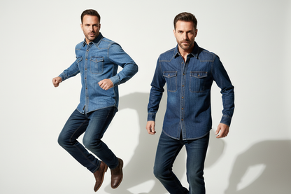 Dwóch modeli w koszulach jeansowych